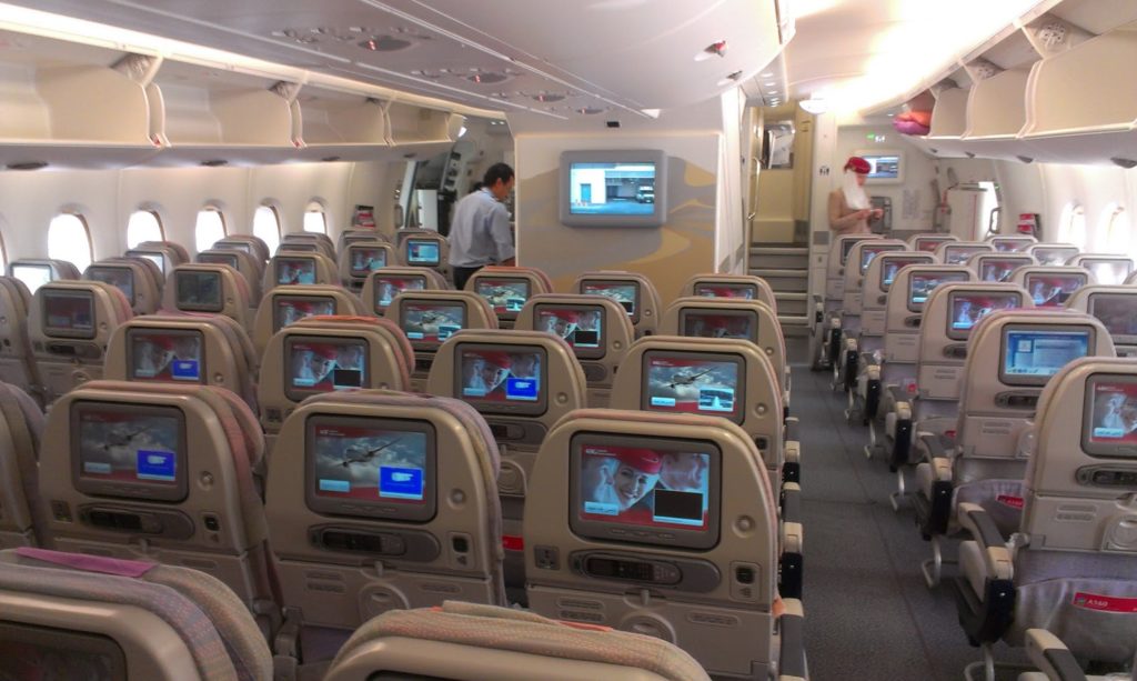 Cabina Clase Económica en el Airbus 380 de Emirates