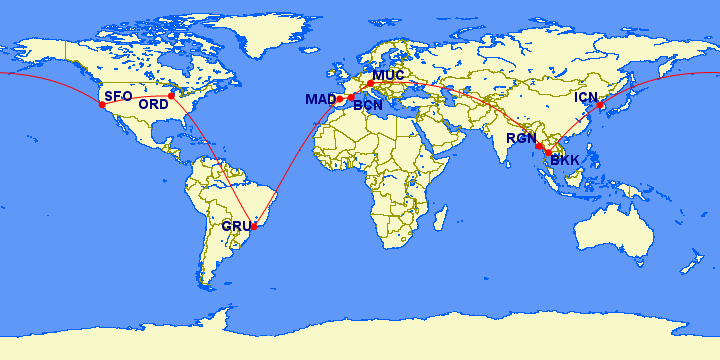 Vuelta al Mundo en 8 días 10 vuelos 9 ciudades 7 países 3 hoteles