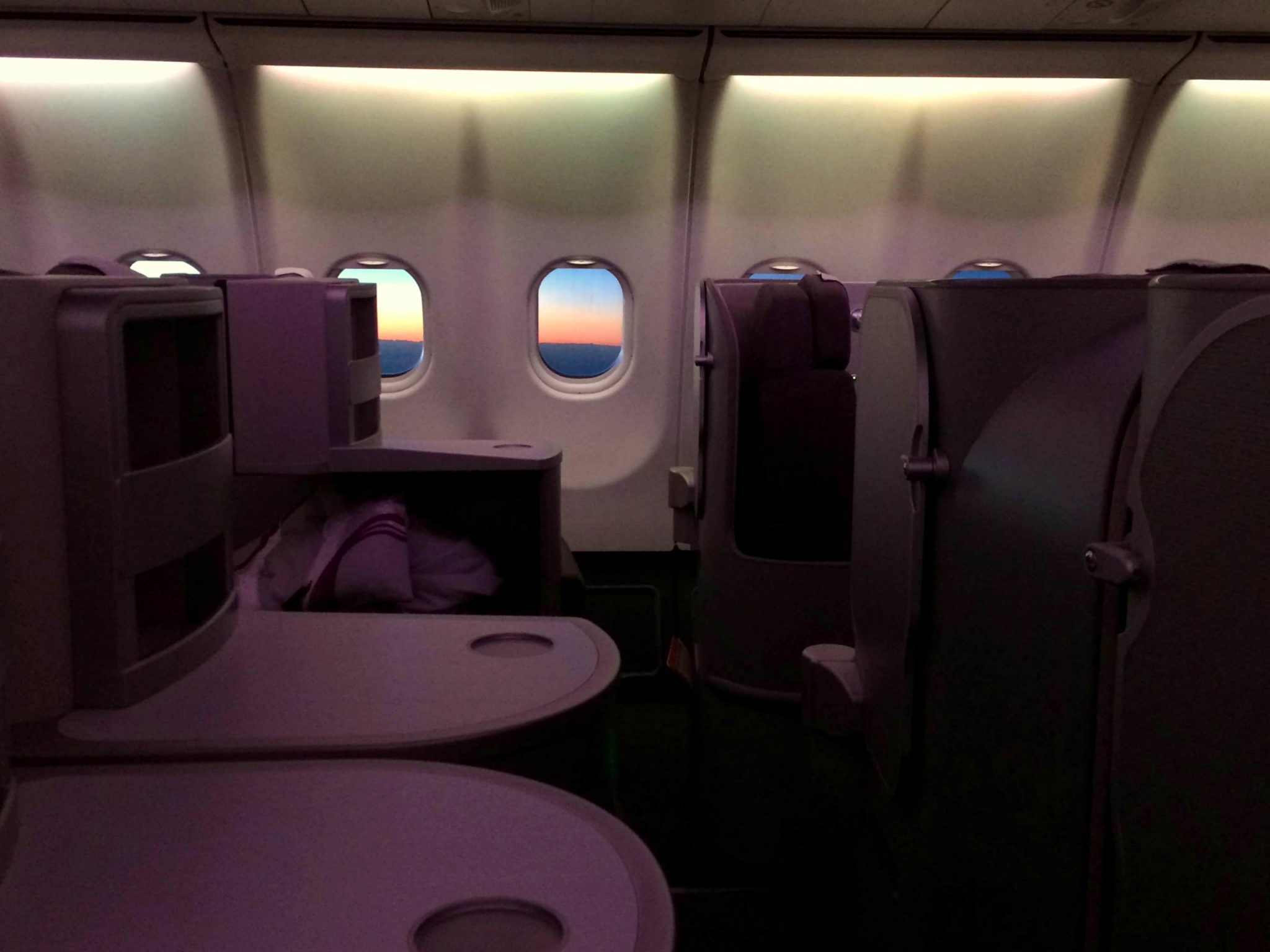 Iberia Business Class, amanecer el el A340