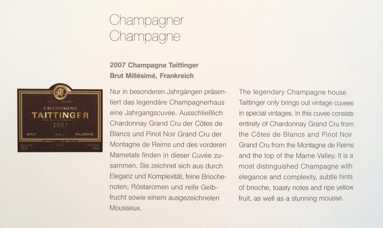 Champagne, Lufhansa first class