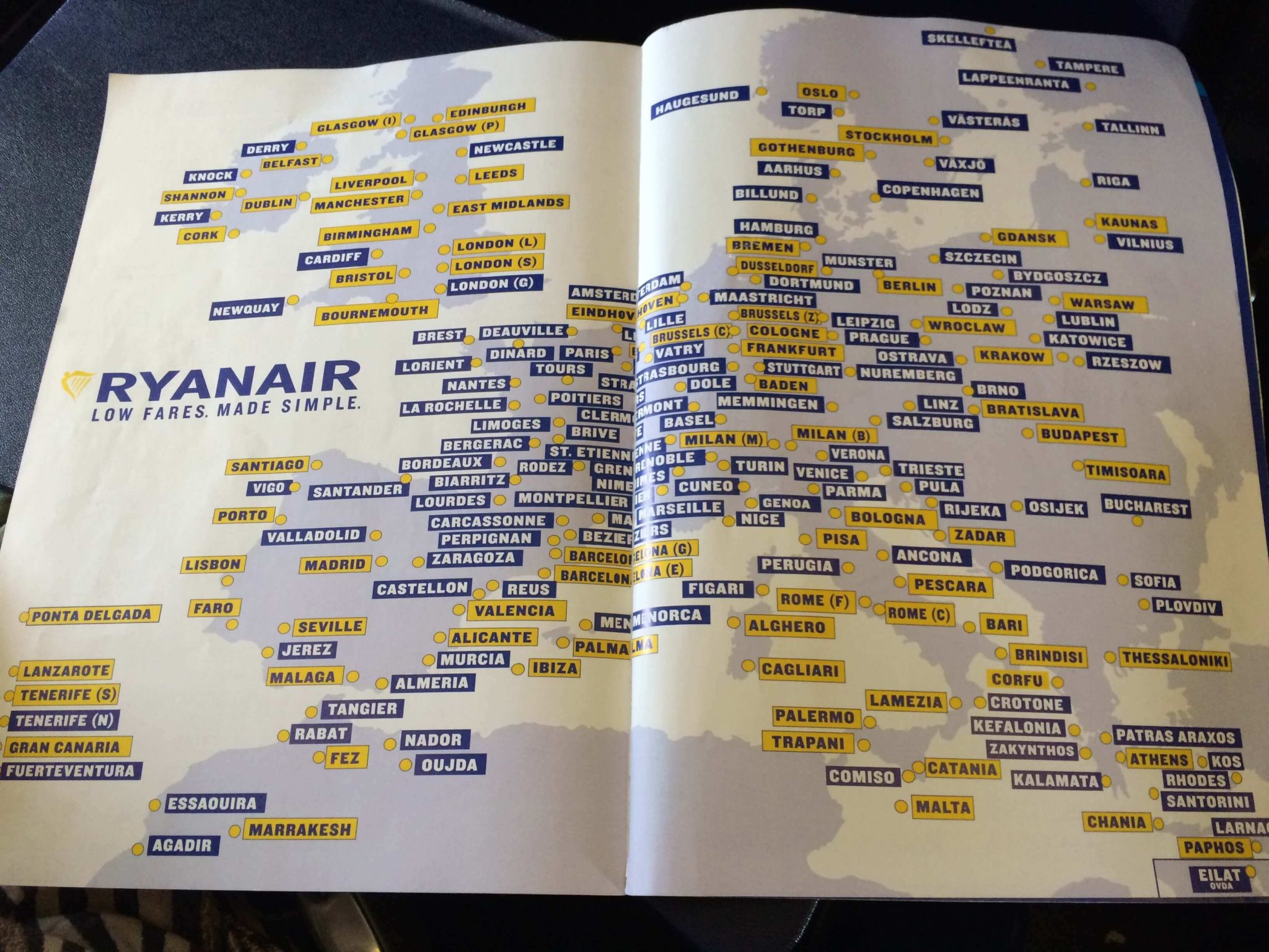 Mapa de destinos Ryanair