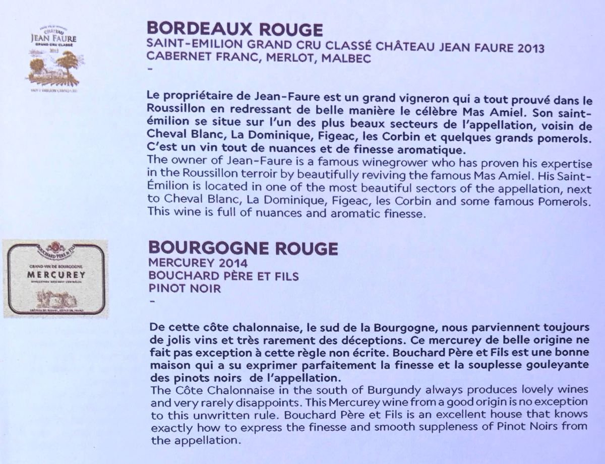 Carta de bebidas Air France