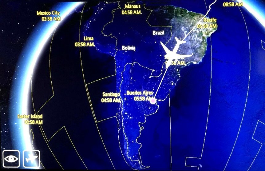 Mapa de ruta sobrevolando Brasilia rumbo a Buenos Aires
