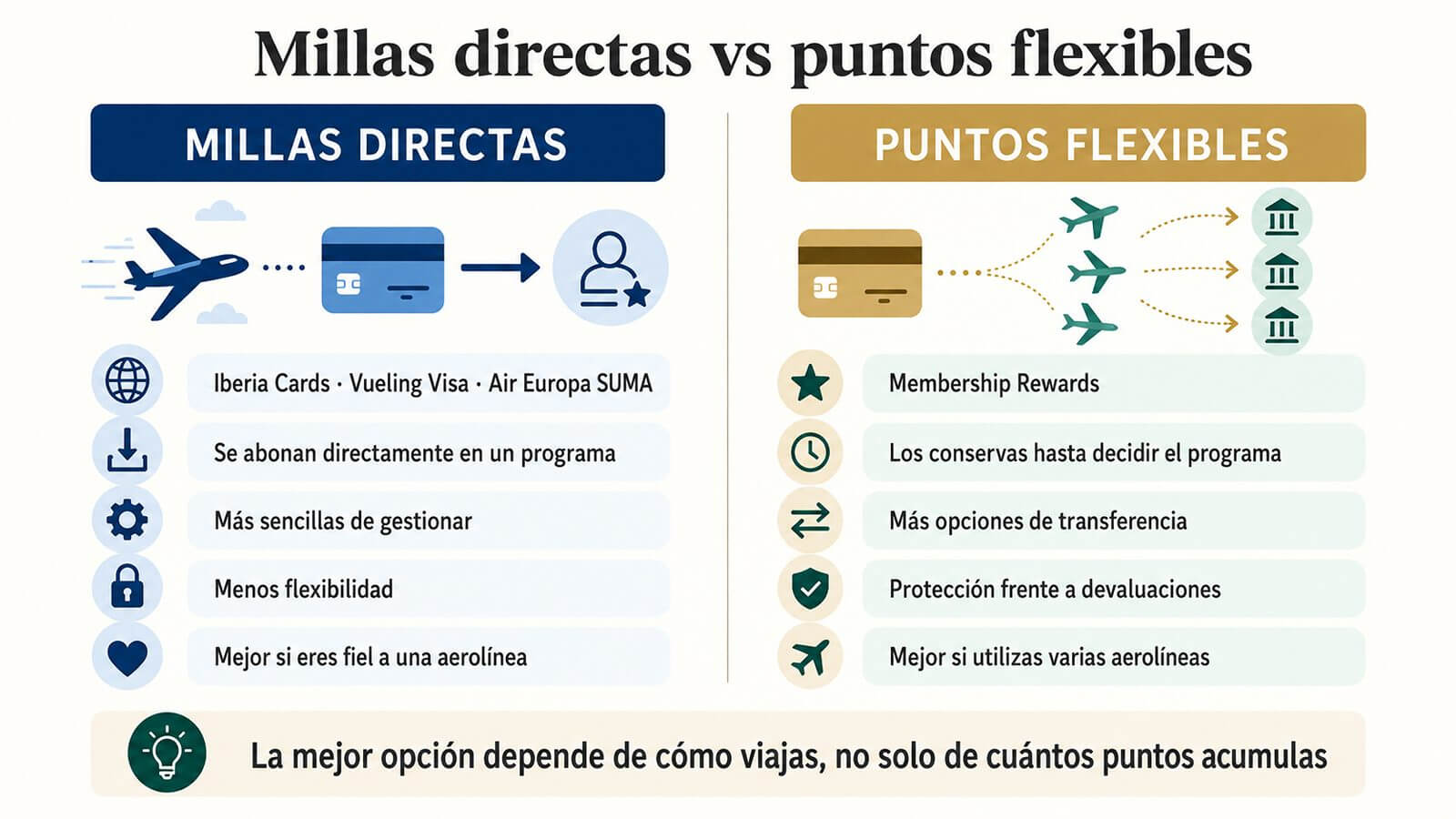 Diferencias entre tarjetas de millas directas y puntos flexibles en España